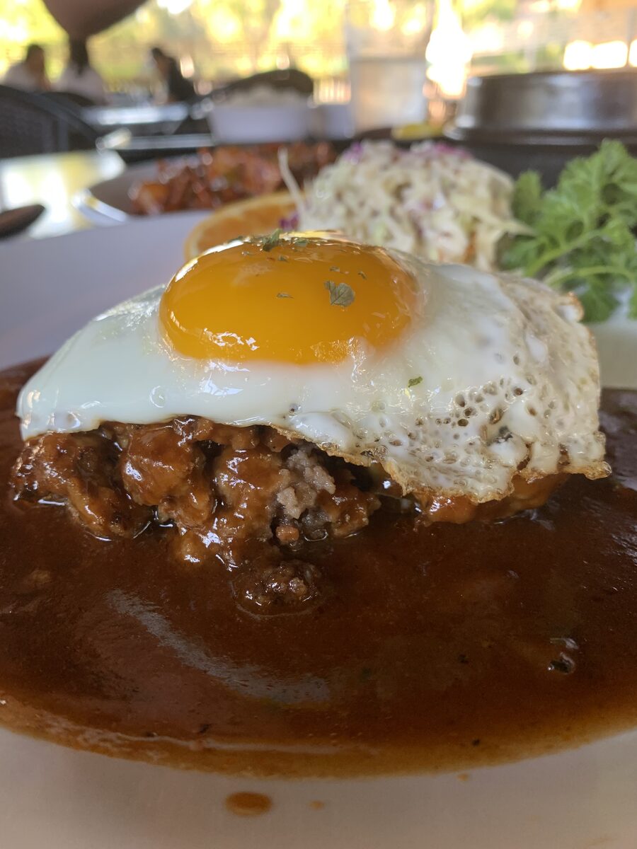 A fried-egg-topped plate from the kitchen